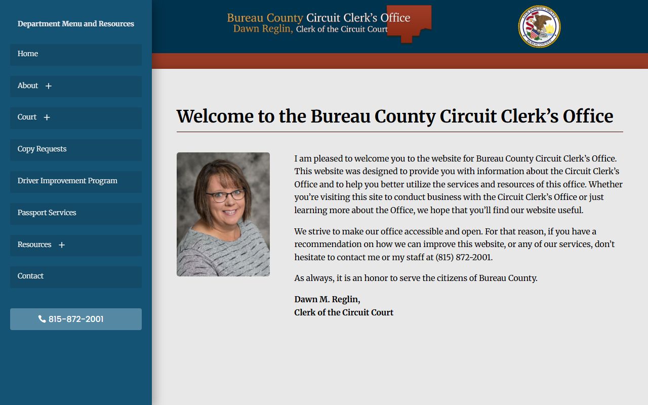 Bureau County Circuit Clerk website showing court record services