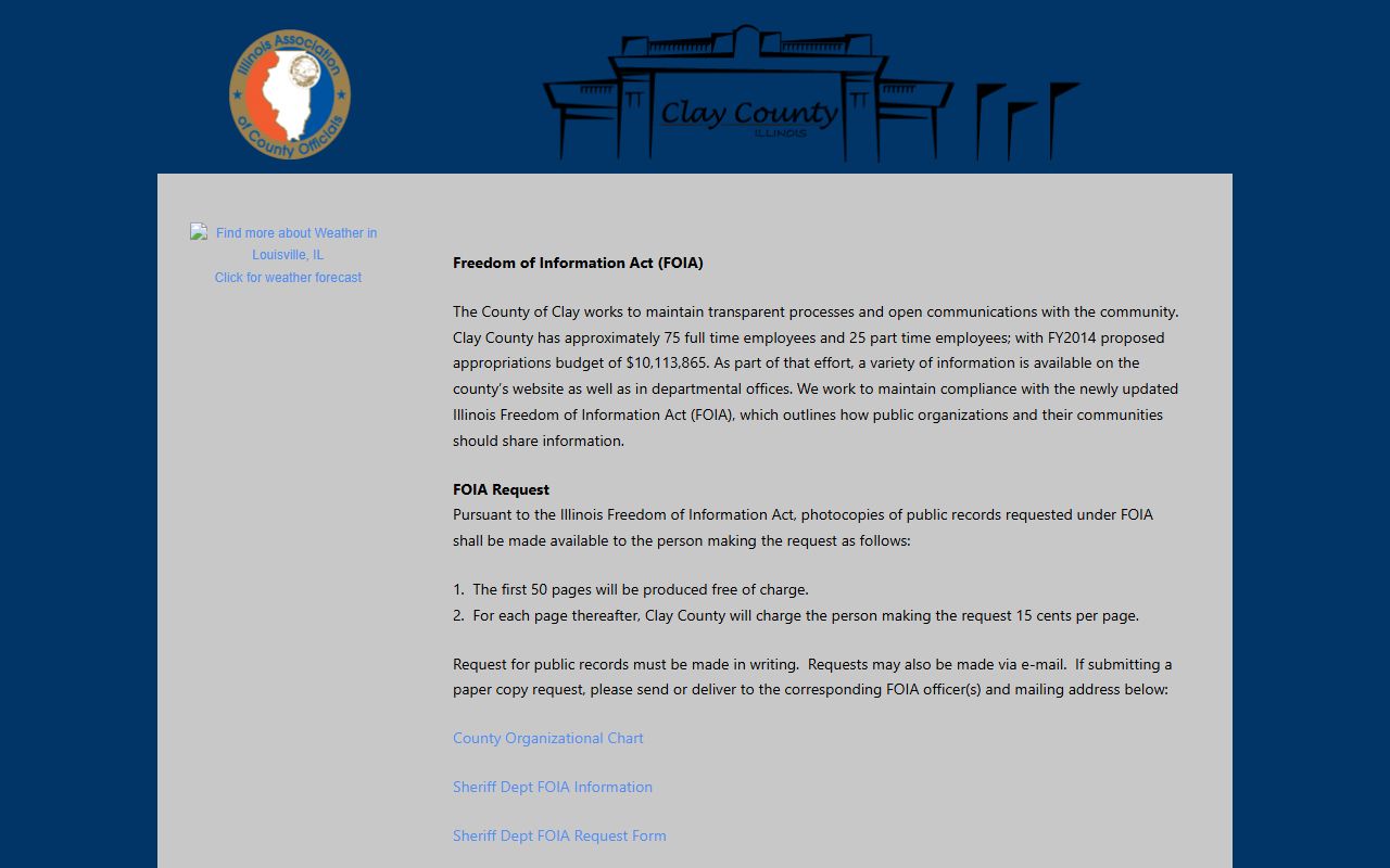 Clay County FOIA information page for police record requests