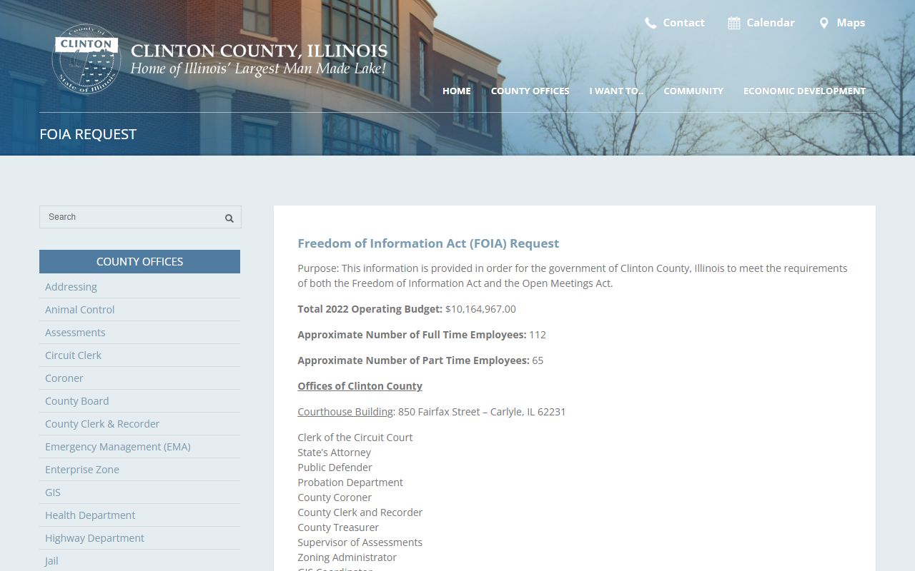 Clinton County FOIA request page for police records