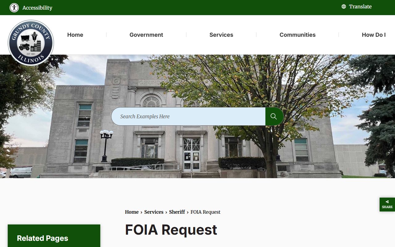 Grundy County Sheriff FOIA request page for police records