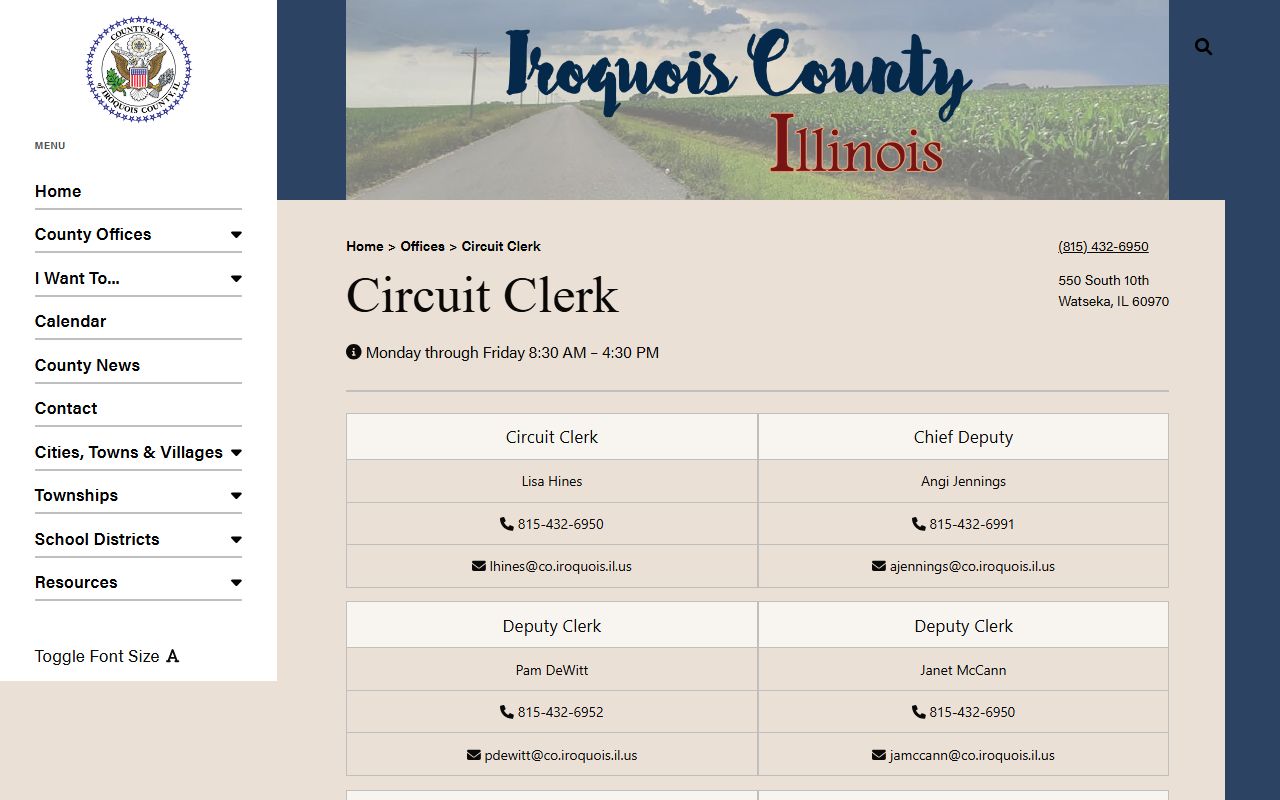 Iroquois County Circuit Clerk website for court records