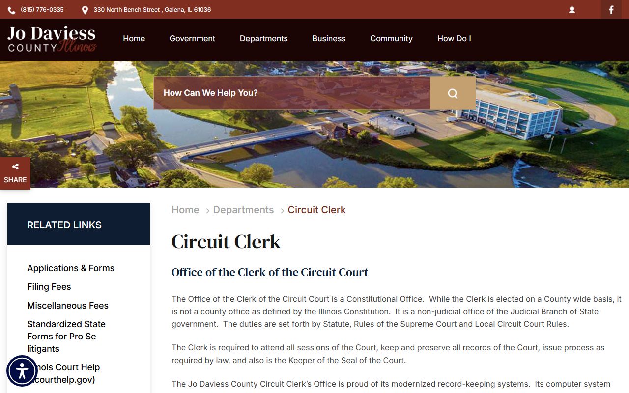 Jo Daviess County Circuit Clerk website for police records