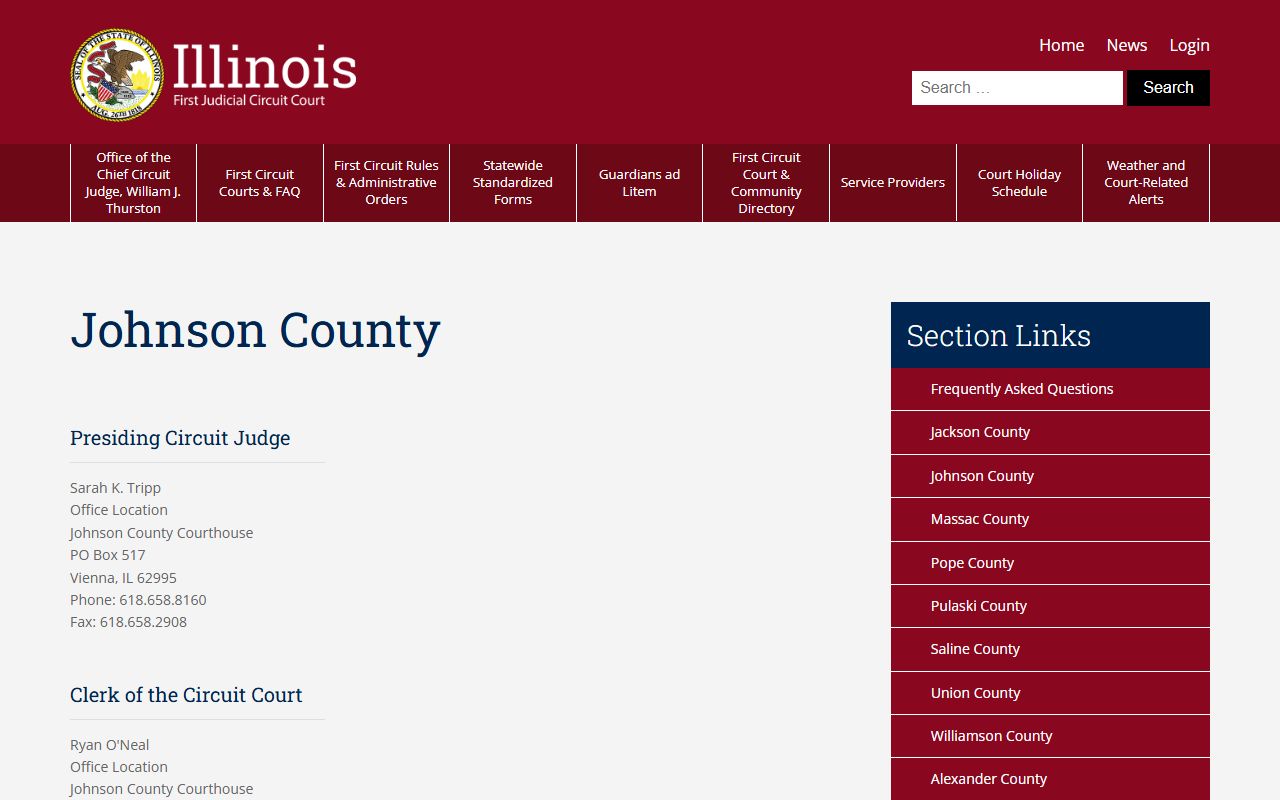 Johnson County Circuit Clerk page from the 1st Judicial Circuit website