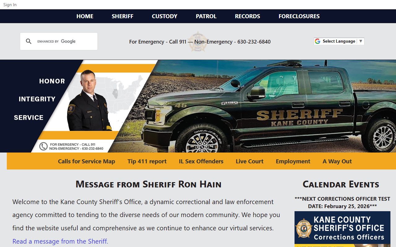 Kane County Sheriff's Office website for police records