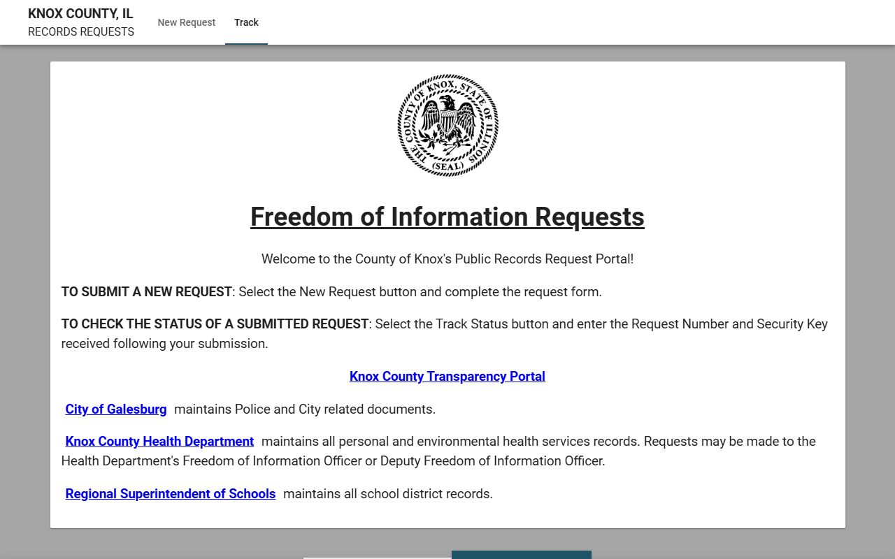 Knox County JustFOIA portal for submitting police records requests