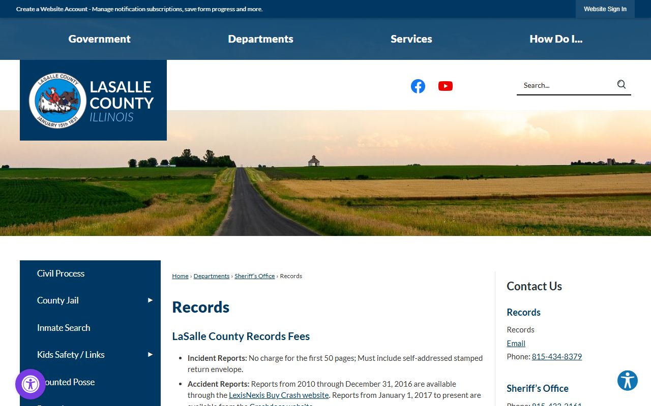 LaSalle County Sheriff Records section for police report requests