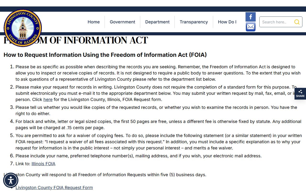 Livingston County FOIA page for requesting police records