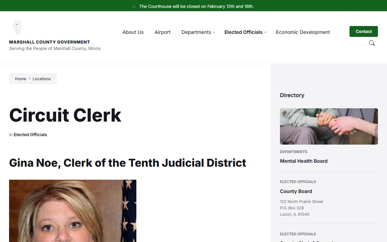 Marshall County Circuit Clerk page for court records in Lacon Illinois