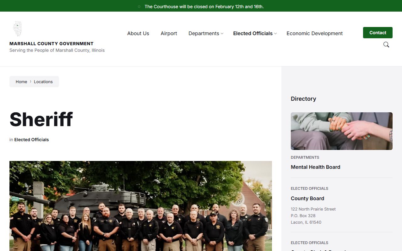 Marshall County Sheriff's Office page for police records in Lacon Illinois