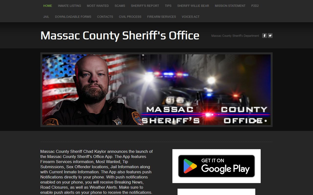 Massac County Sheriff's Office website for police records in Metropolis Illinois