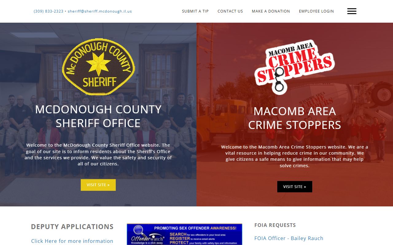 McDonough County Sheriff's Office website for police records in Macomb Illinois