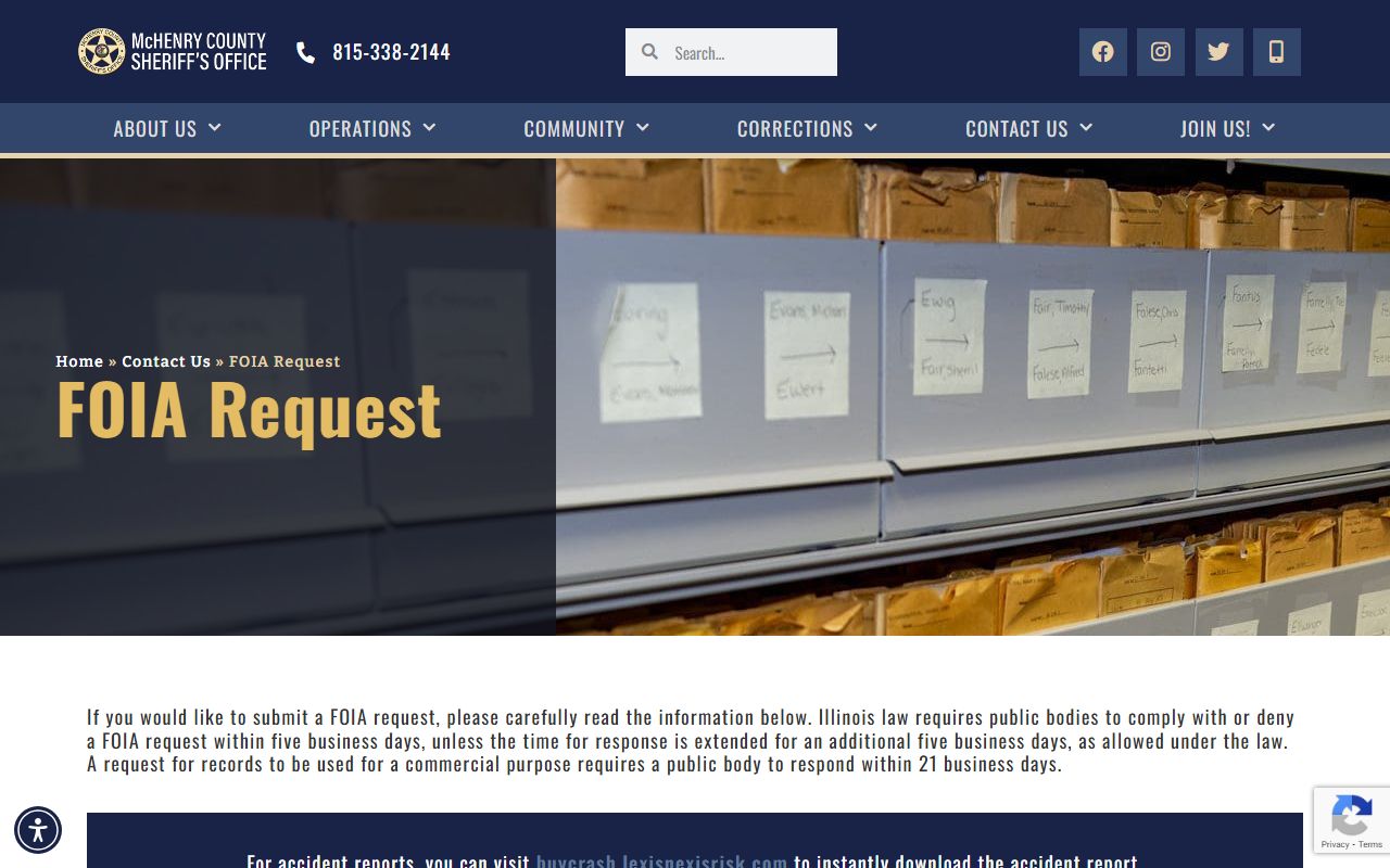 McHenry County Sheriff FOIA request page for police records