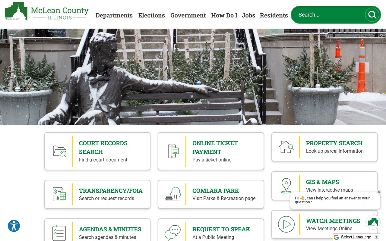 McLean County government website for police records and county services