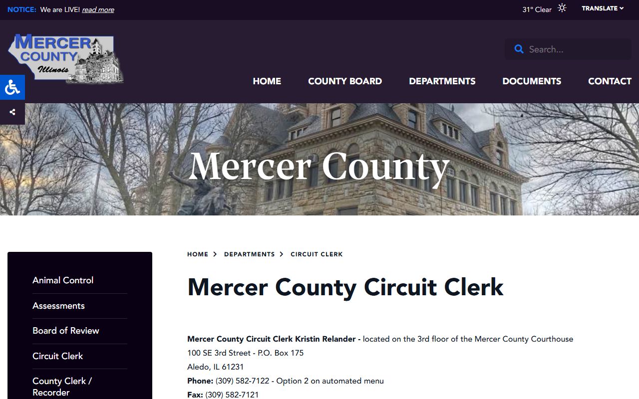Mercer County Circuit Clerk page for court records in Aledo Illinois