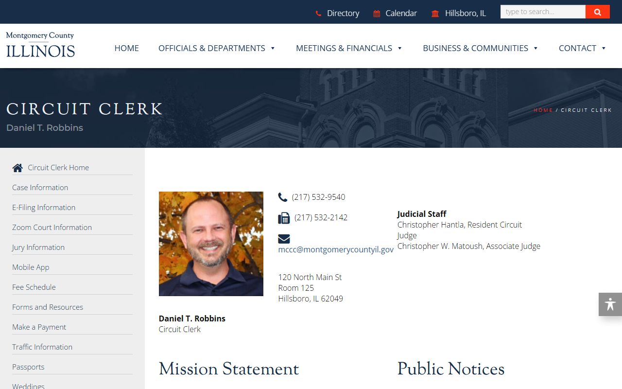 Montgomery County Circuit Clerk page for court records in Hillsboro Illinois