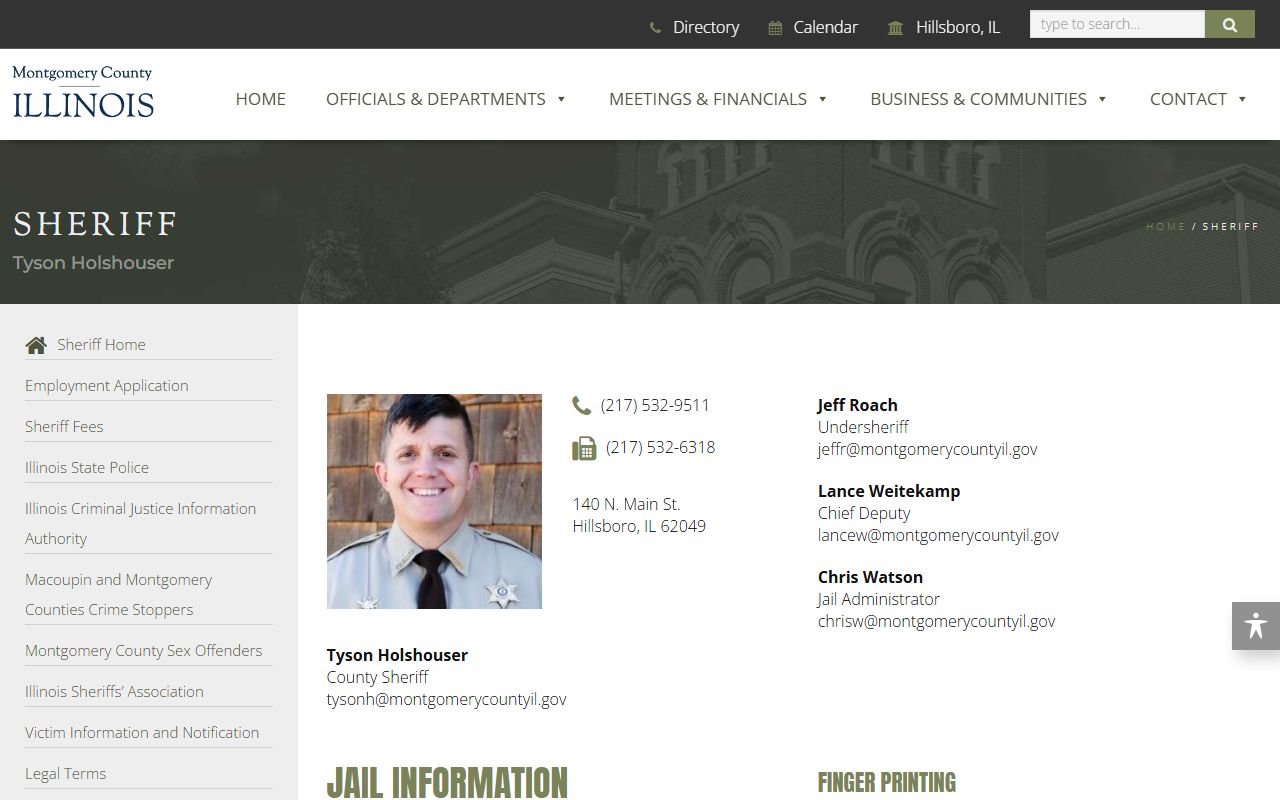Montgomery County Sheriff's Office page for police records in Hillsboro Illinois