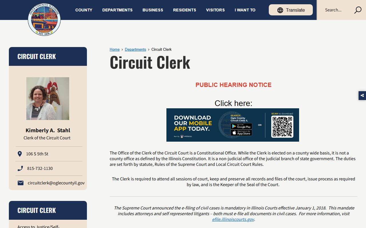 Ogle County Circuit Clerk website for court records
