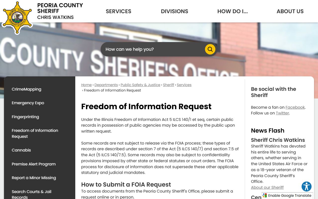 Peoria County Freedom of Information Request page