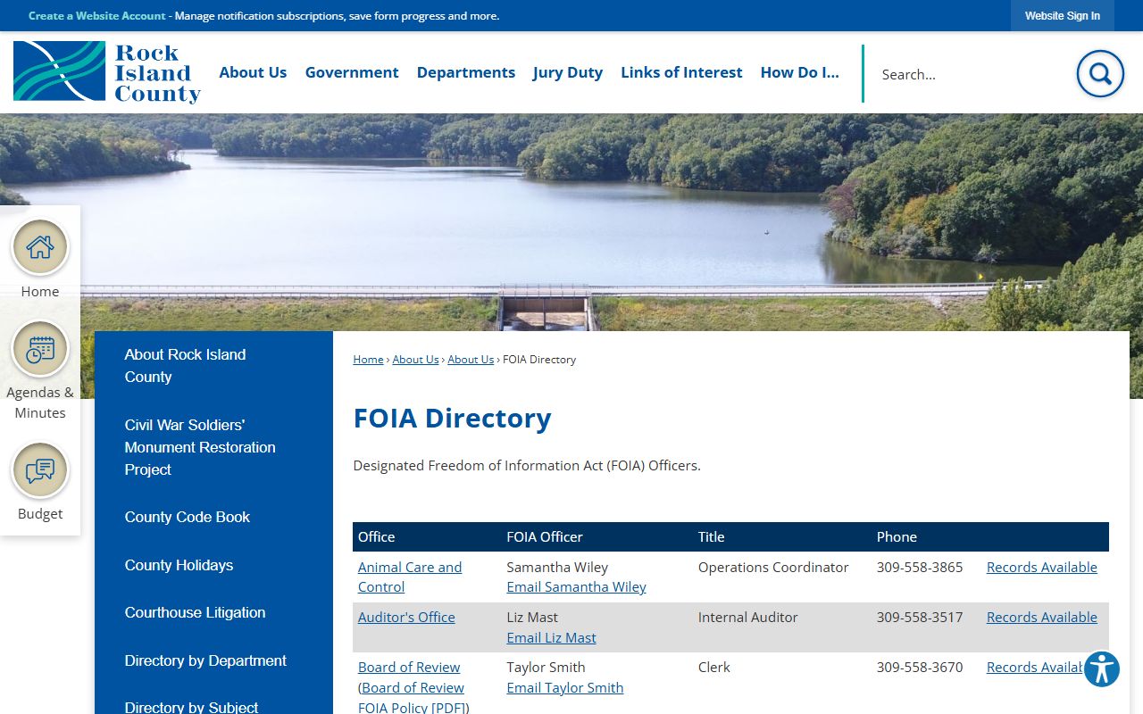 Rock Island County FOIA Directory for public records requests