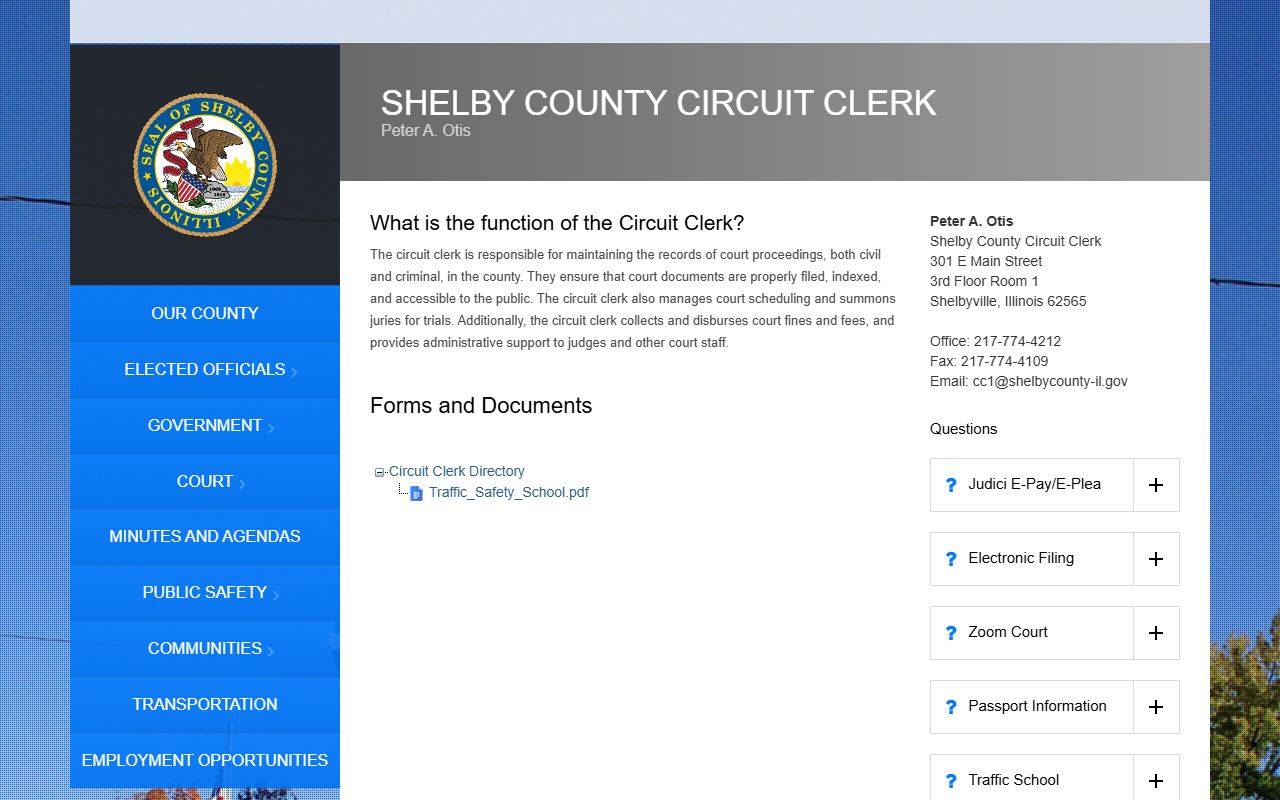 Shelby County Circuit Clerk website for court records