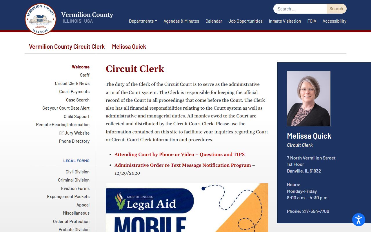 Vermilion County Circuit Clerk website for court records
