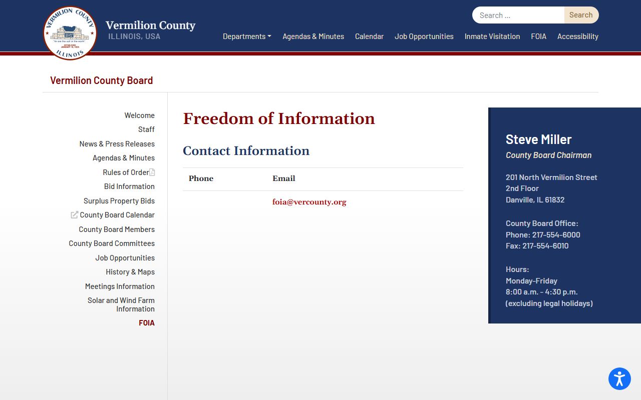 Vermilion County FOIA page with fee details for police records