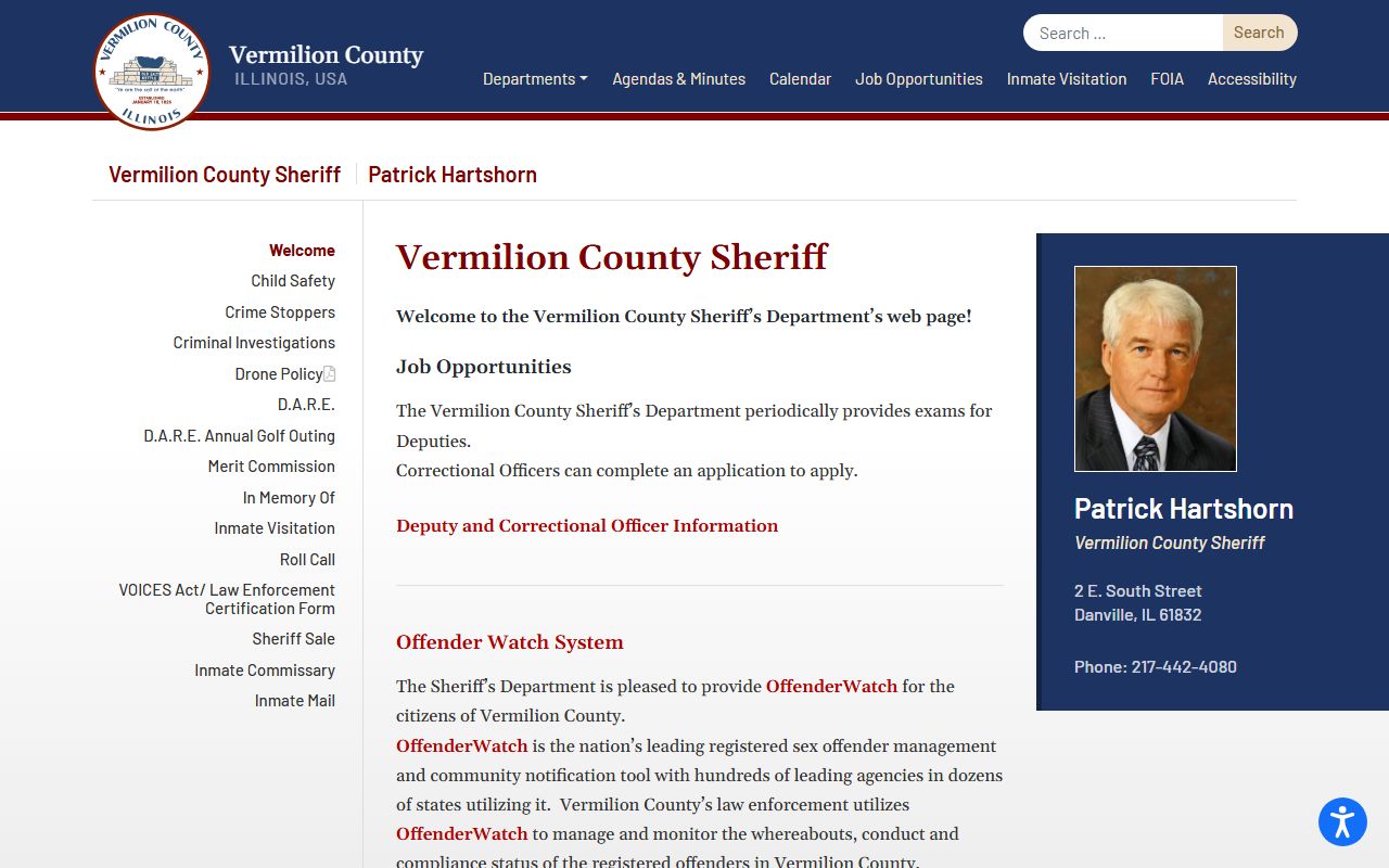 Vermilion County Sheriff's Office website for police records