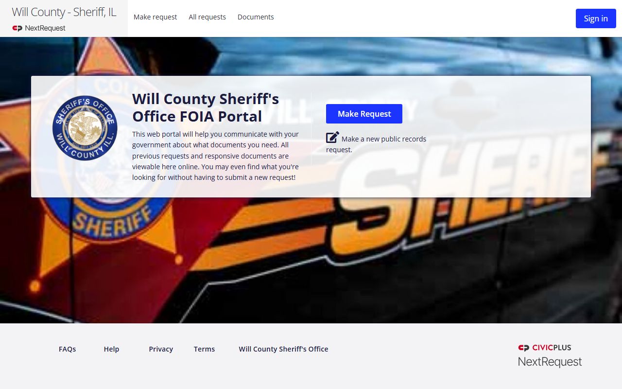 Will County Sheriff NextRequest FOIA portal