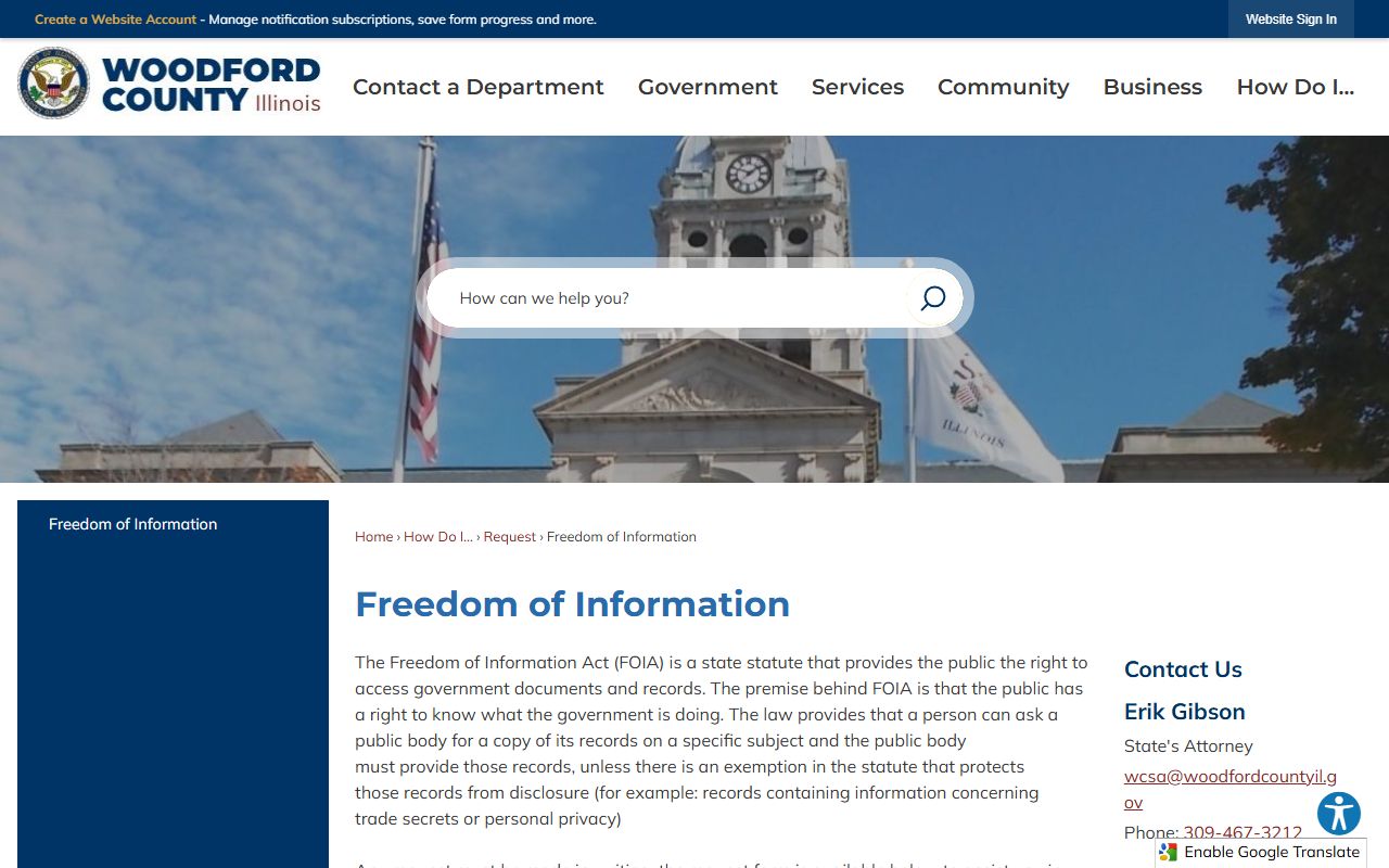 Woodford County Freedom of Information page for police records