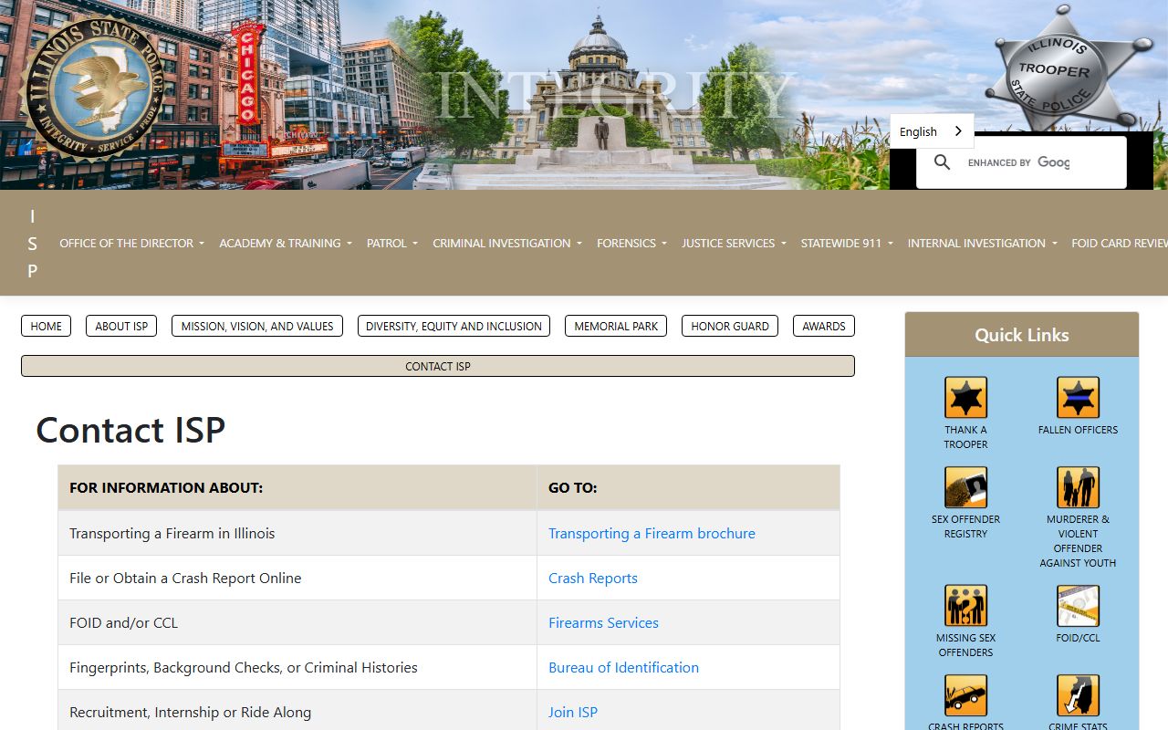 Illinois State Police contact directory for police records