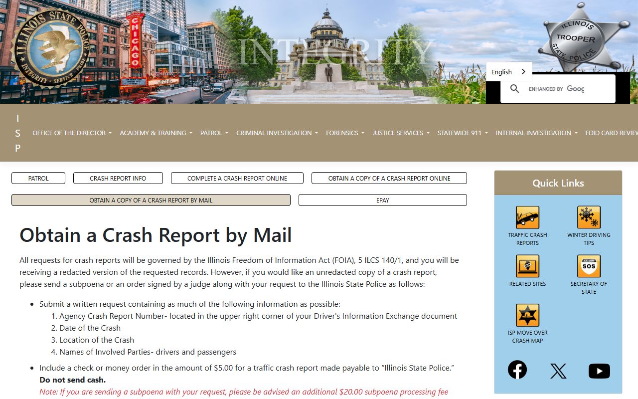 Illinois State Police crash reports by mail for police records