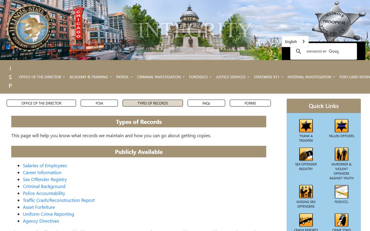 Illinois State Police types of records available for police records requests