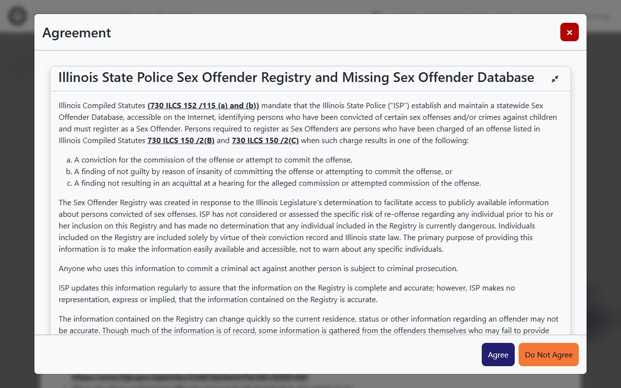 Illinois Sex Offender Registry police records database