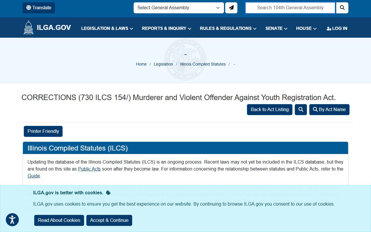 Illinois Violent Offender Registration Act statute for police records